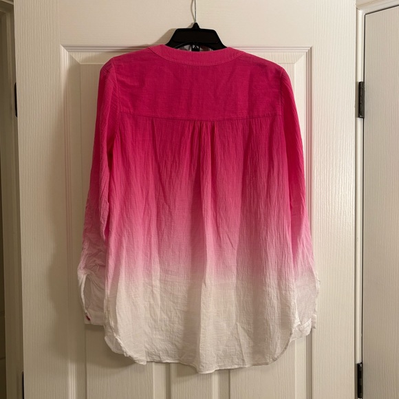 DIANE VON FURSTENBERG Esti Ombre Gauze Top in Beet with Roll Up Sleeves - Picture 6 of 9